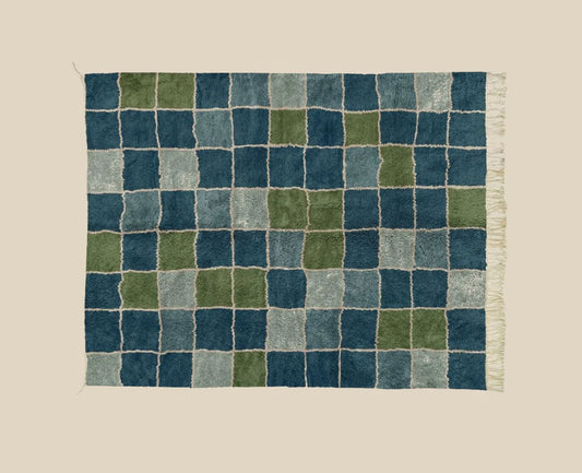 Atlas Mountain Grid Wool Rug (Macadamia & Delphinium)