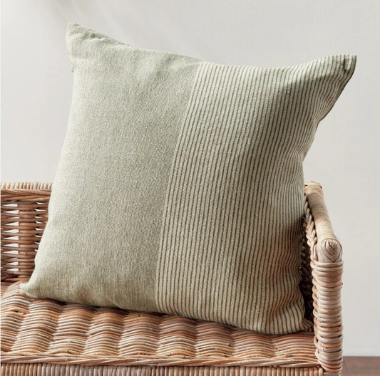 Otis Pinstripe European Linen Pillow - Green