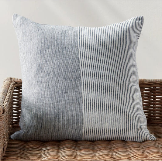 Otis Pinstripe European Linen Pillow - Blue